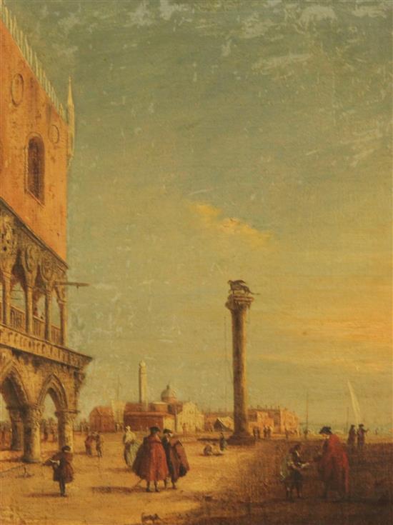 School of Guardi View of the Piazetta, Venice, 11 x 8.5in.